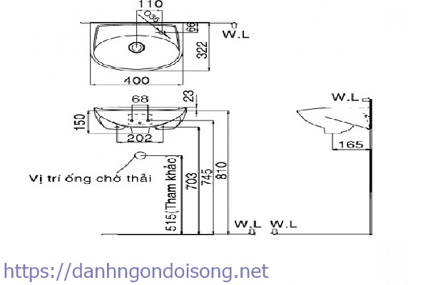 K&iacute;ch thước lavabo chuẩn L280