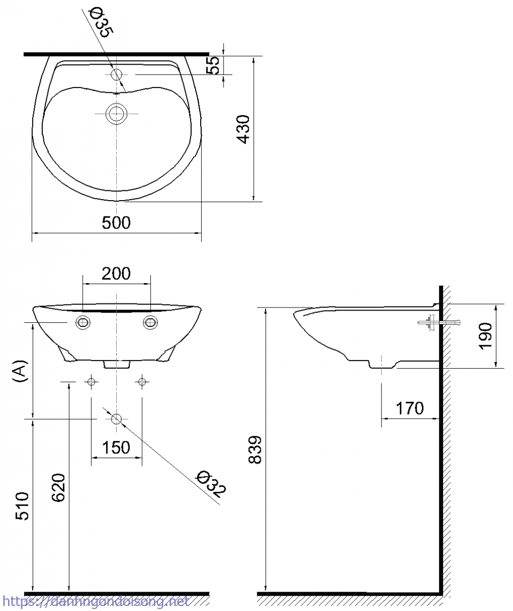 Sơ đồ kỹ thuật k&iacute;ch thước bồn cầu treo tường