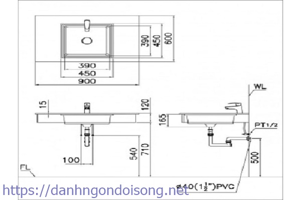 K&iacute;ch thước bồn rửa mặt kiểu vu&ocirc;ng