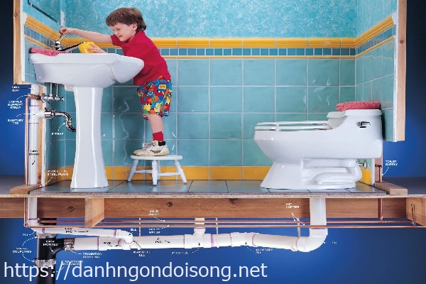 Ống th&ocirc;ng hơi bồn cầu nối với ống tho&aacute;t nước